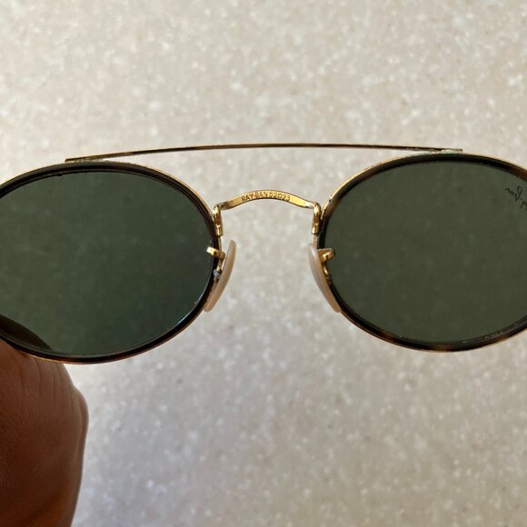 Ray-Ban Oval Double Bridge Polished Arista Gold Sunglasses (G-15 Green lenses) - Picture 5 of 8